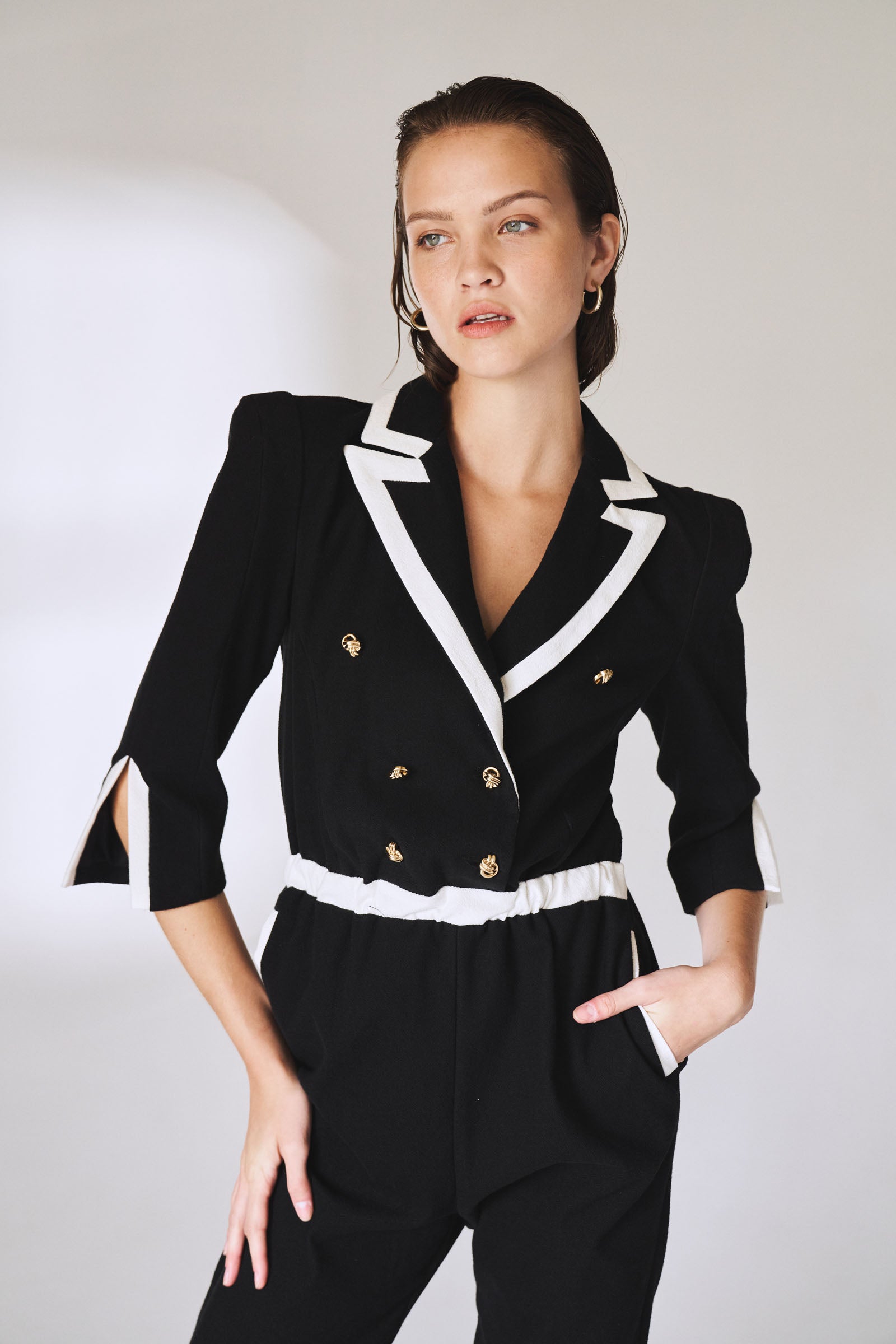 MAXIMILLIAN JUMPSUIT- BLACK & WHITE