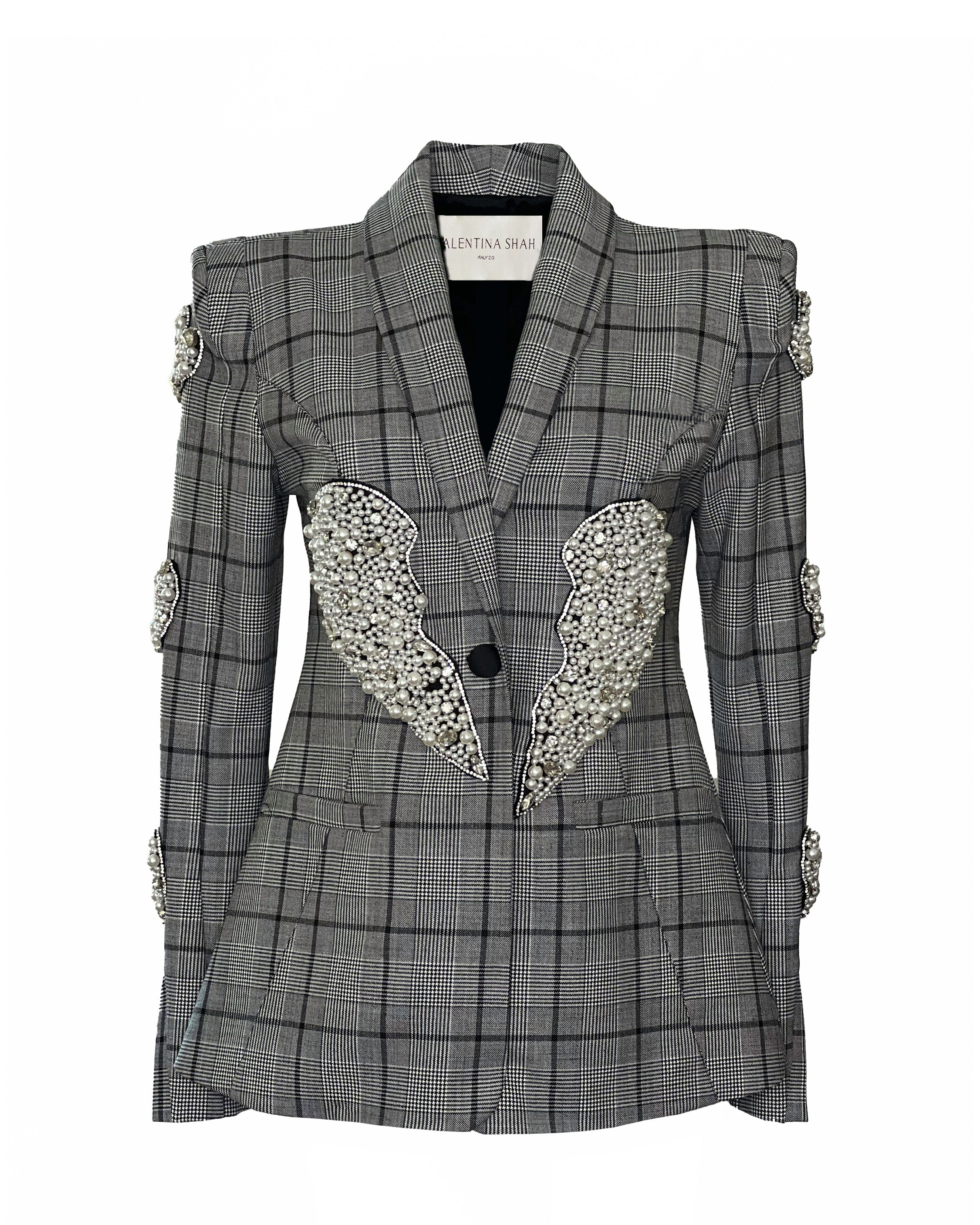 LAUREN BLAZER- WOOL PLAID with Heart Embroidery