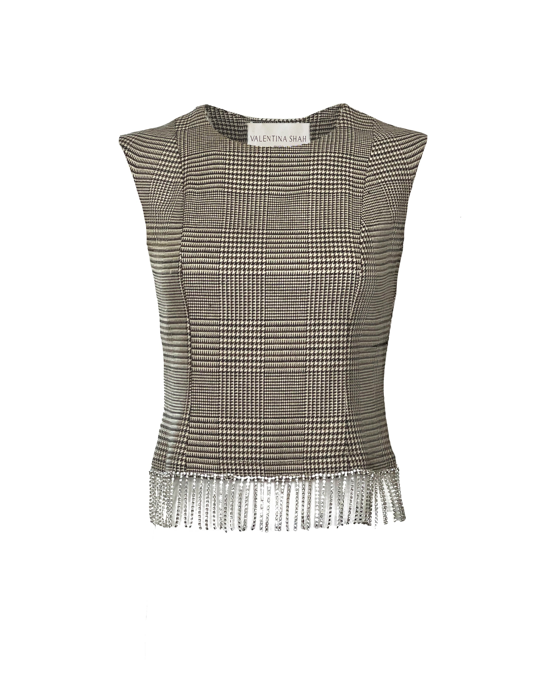TABETTI TOP- BROWN HOUNDSTOOTH WITH CRYSTALS