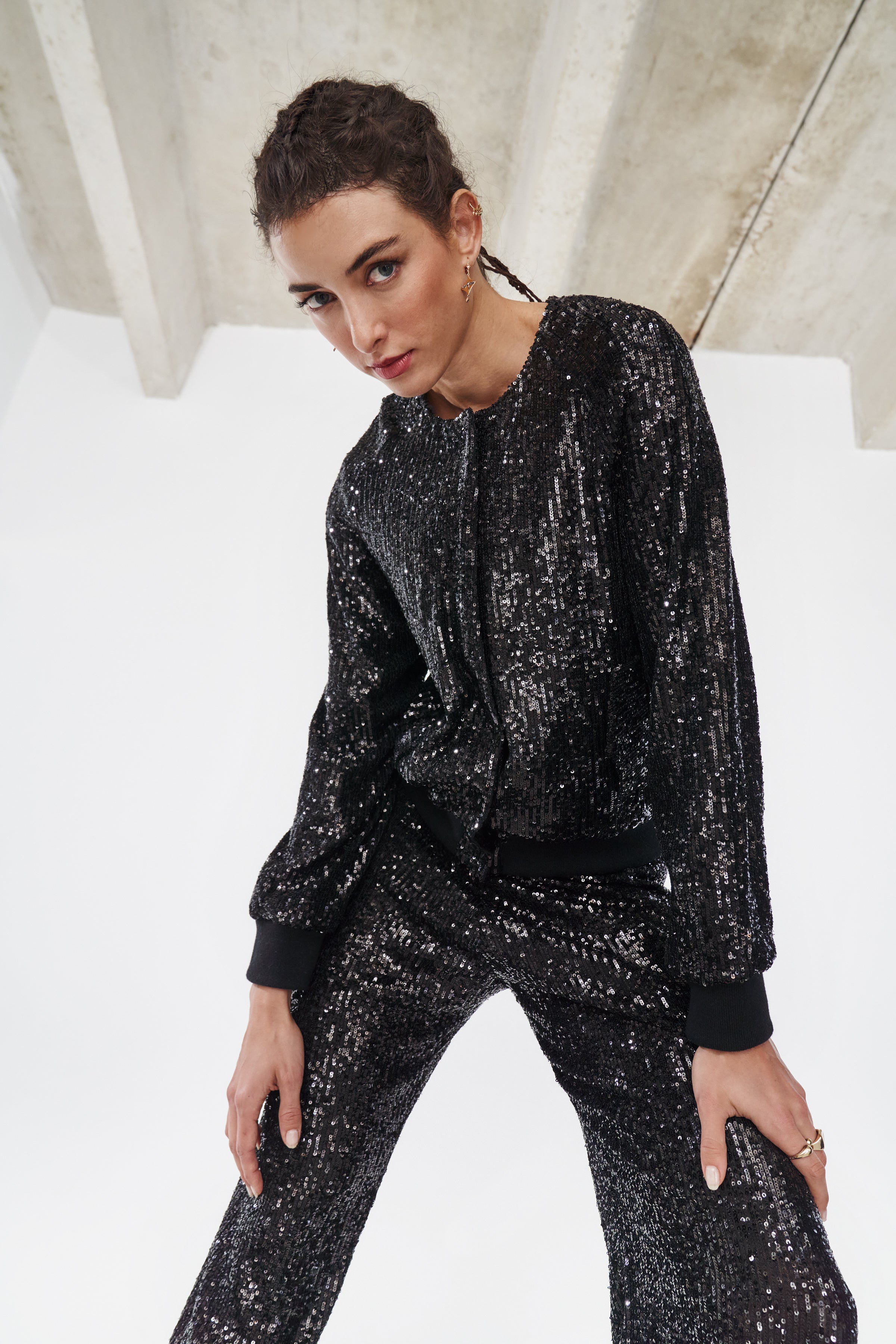 BELEN BOMBER JACKET- SEQUINED COAL