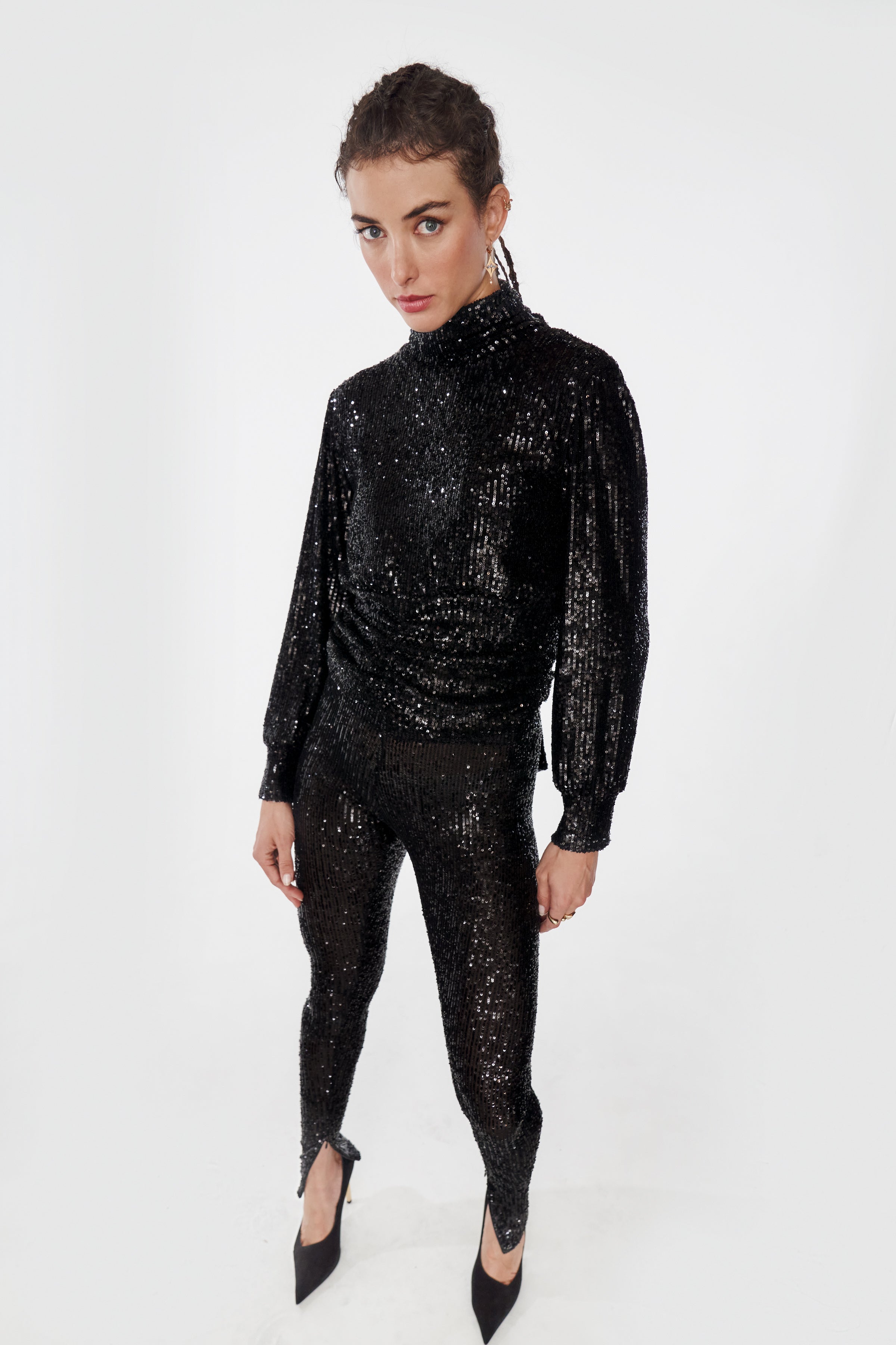 PETITE PANTS- SEQUINED COAL