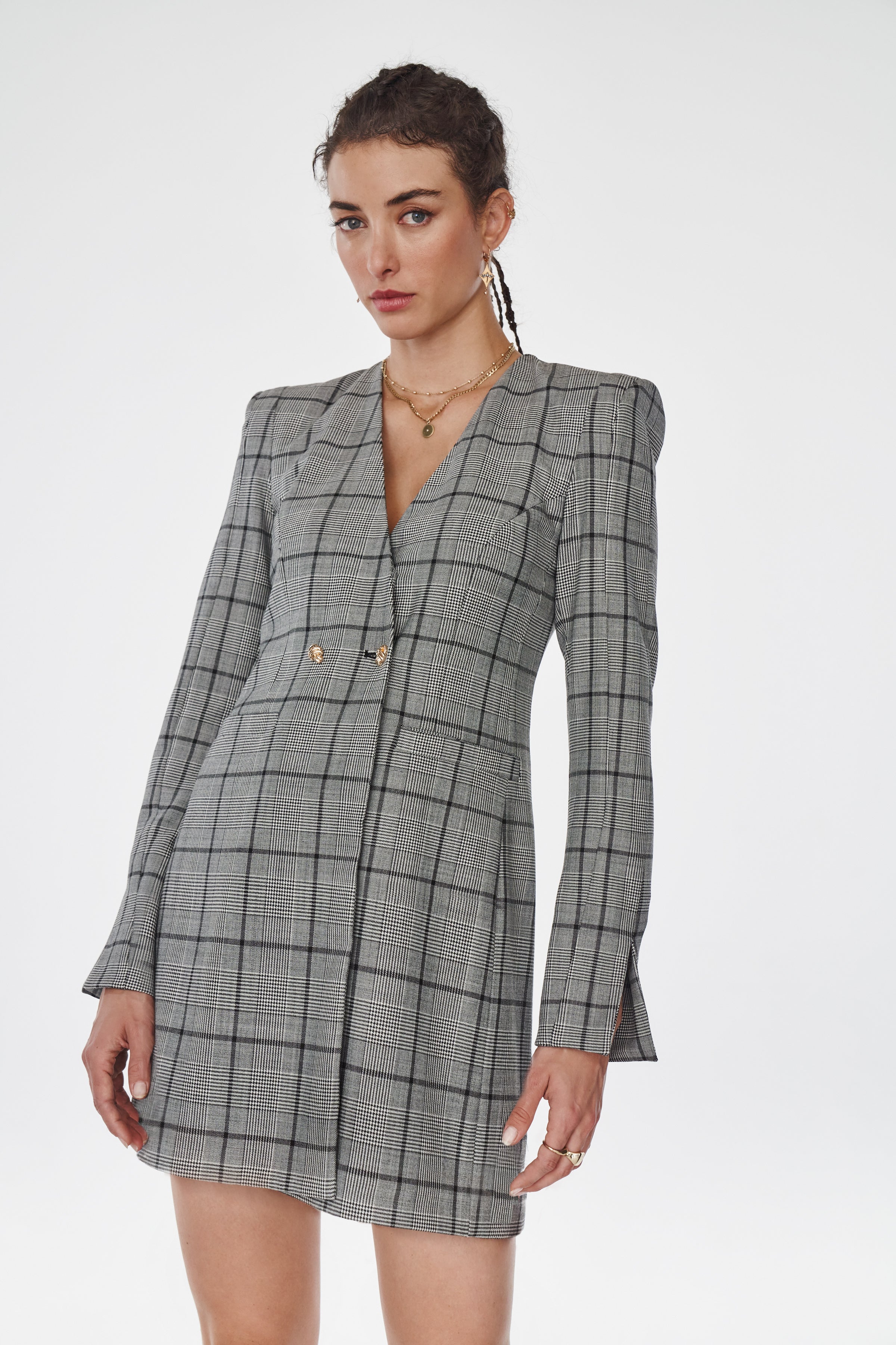 DIXIE BLAZER DRESS- WOOL PLAID