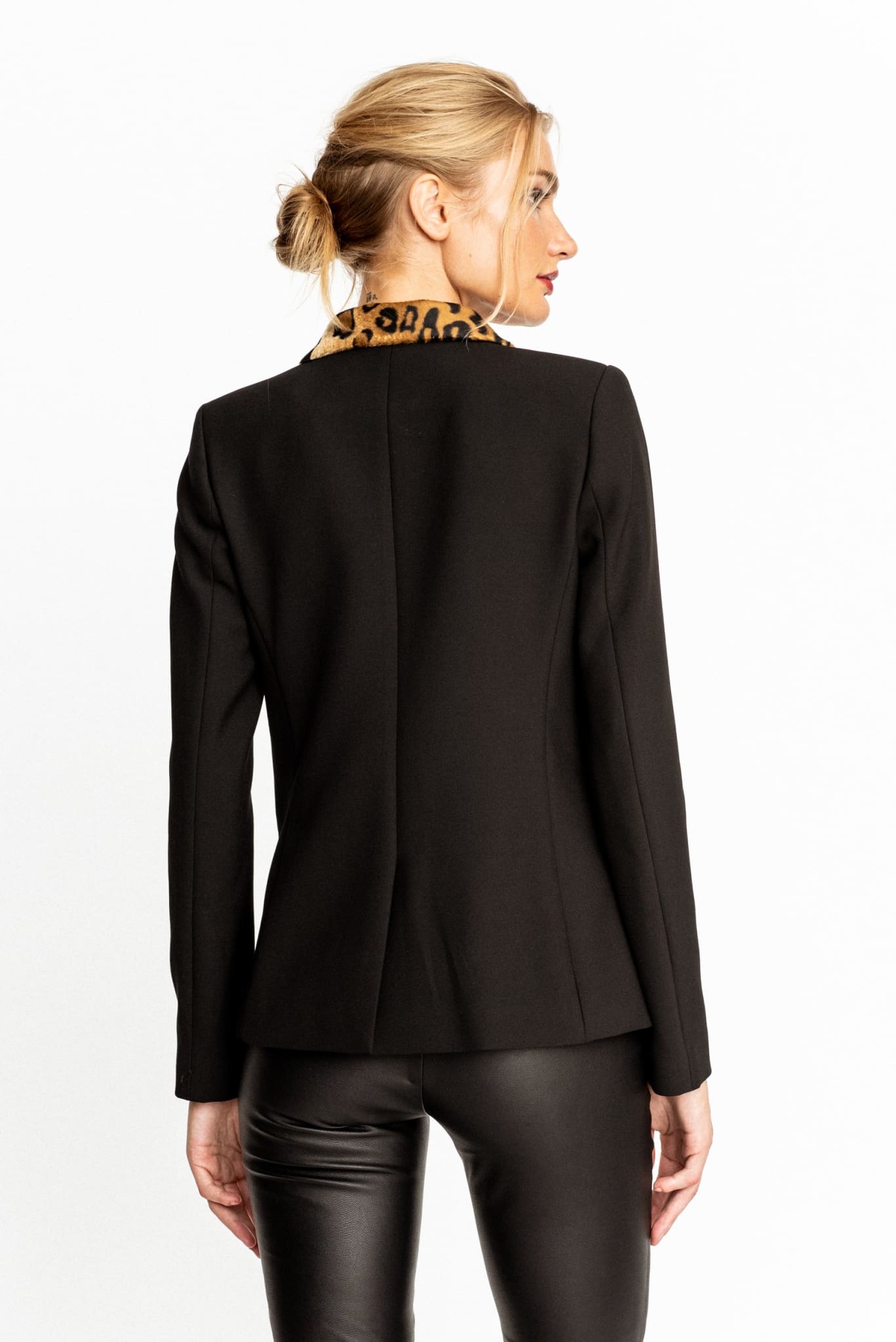 Gaia Blazer Black With Leopard Lapels - Blazer