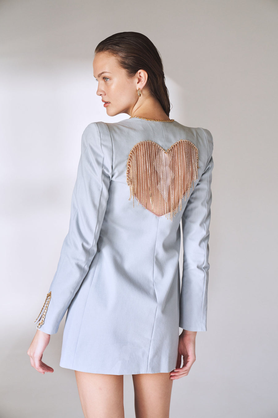 DIXIE DRESS- WASHED DENIM/CRYSTALS