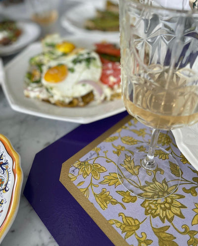 Vintage Oriental Eggplant Flowers placemat, Set of 6