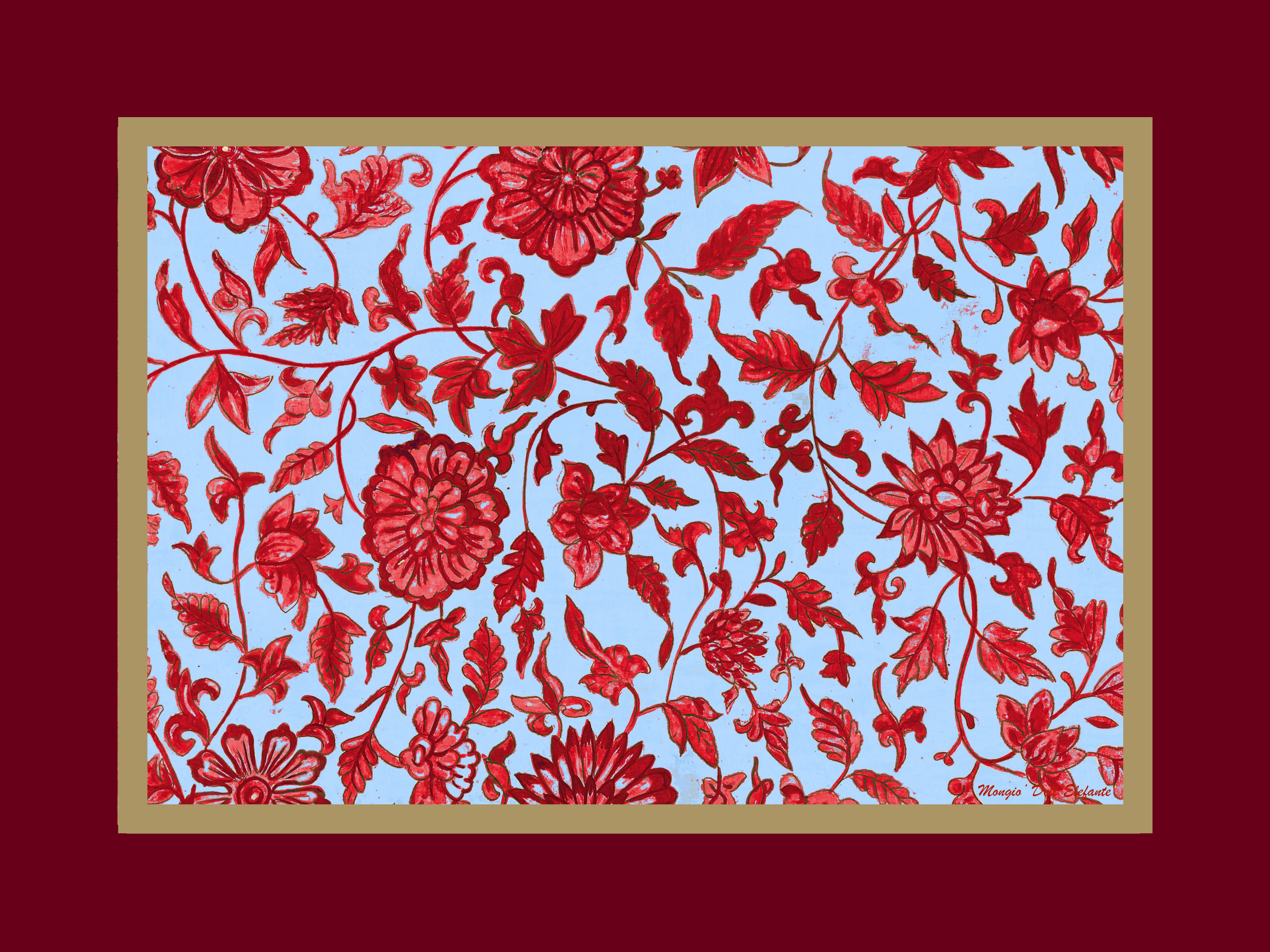 Vintage Oriental Red Flowers placemat, Set of 6