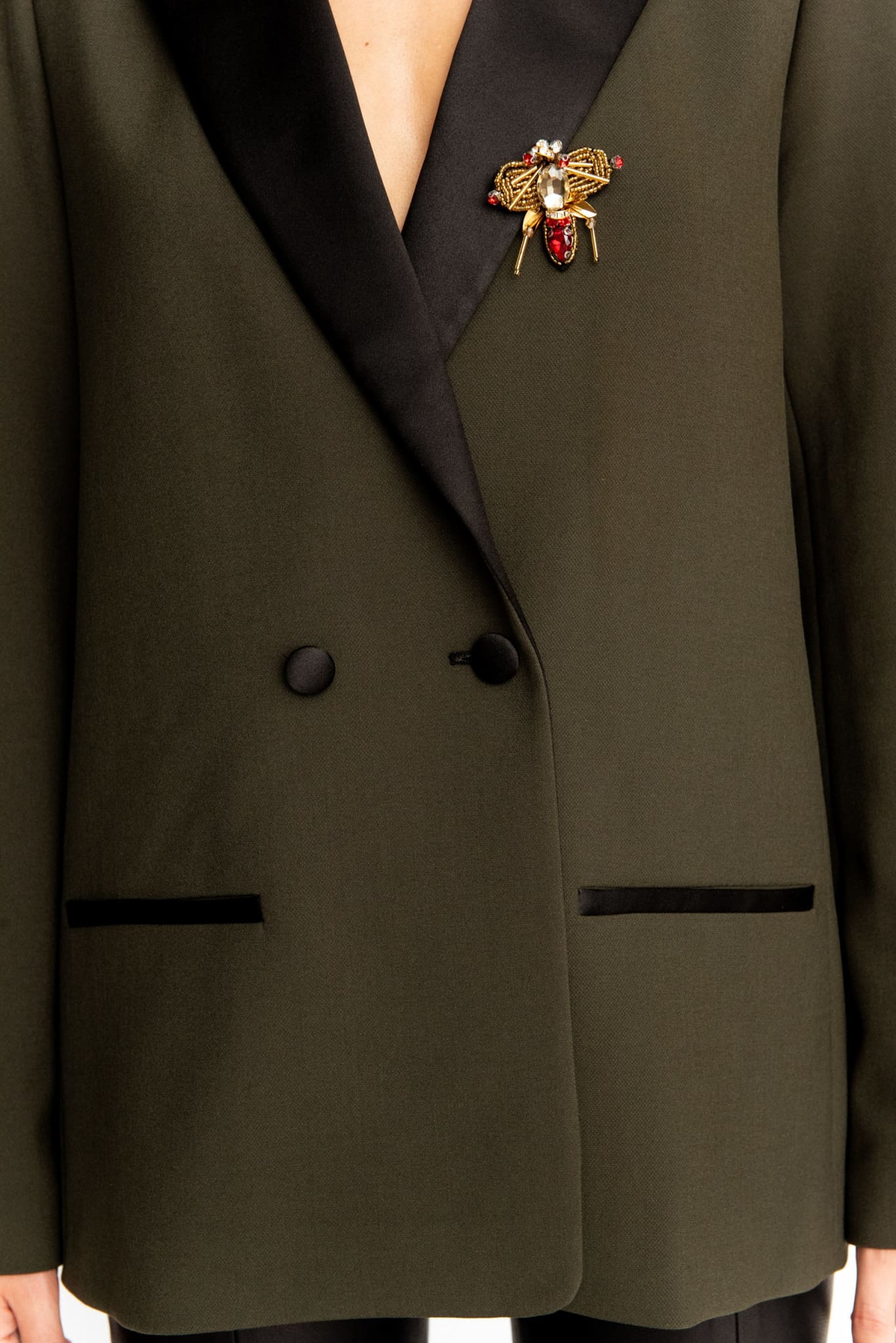 Military Green With Satin Contrast Clair Blazer - Blazer